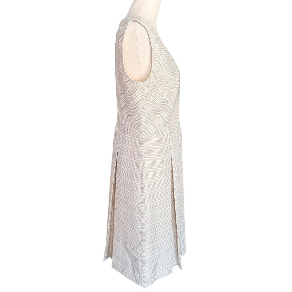 Alex‎ Marie Beige White Striped V-Neck Pleated Sheath Dress Womens Size 12 - Picture 3 of 11